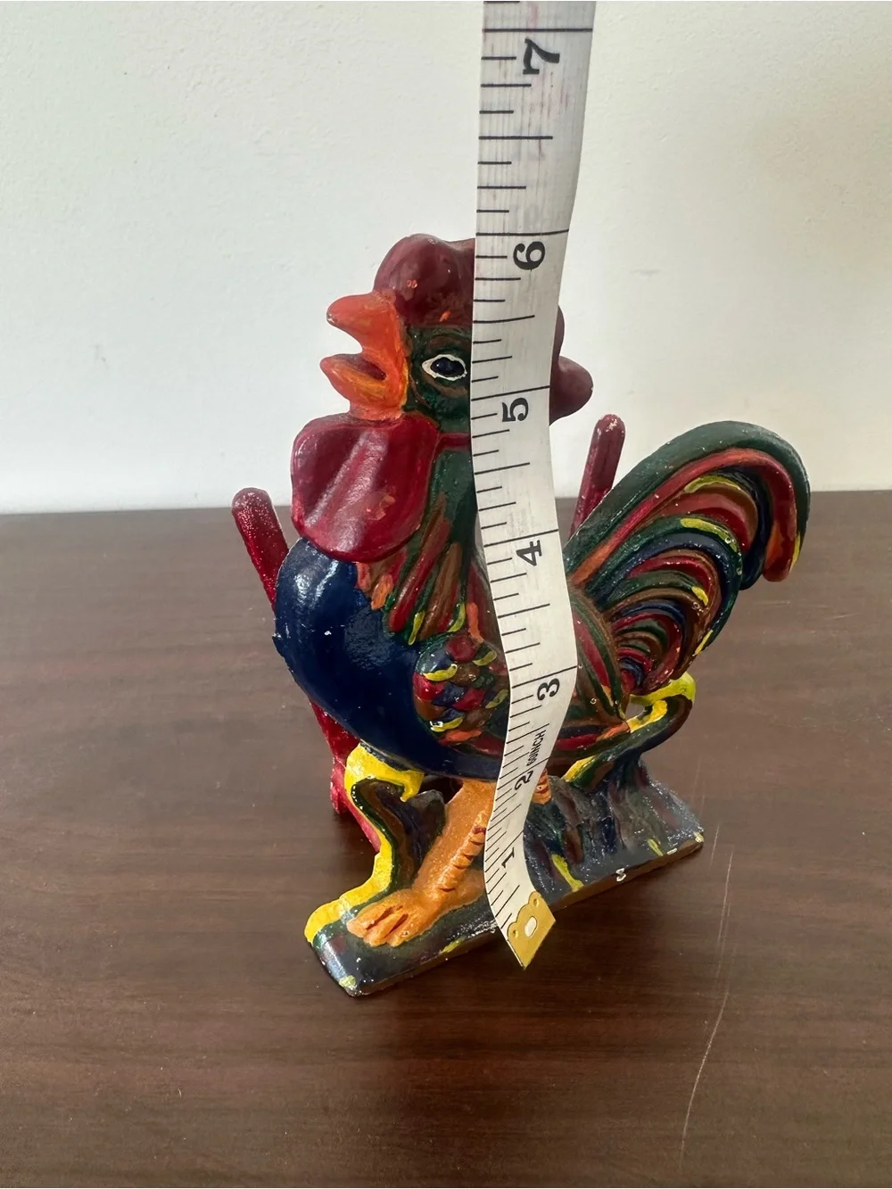 Vintage Multicolor Rooster Napkin Holder - brass
